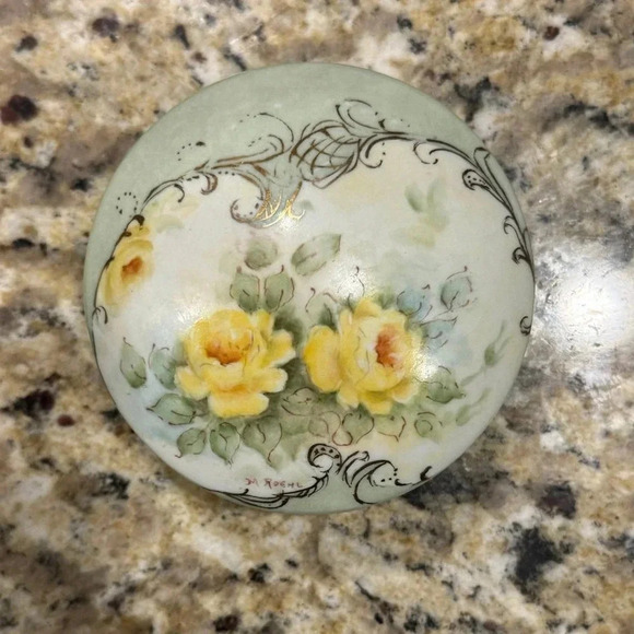 Antique Limoge 4" Trinket Dish - Yellow Flowers - Picture 1 of 3